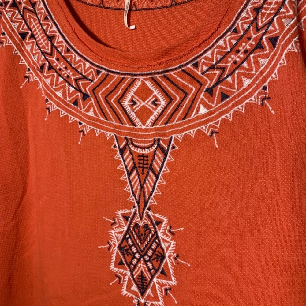 Free People Medium‎ Orange Avalon Boho Embroidered Short Sleeve - Picture 5 of 7